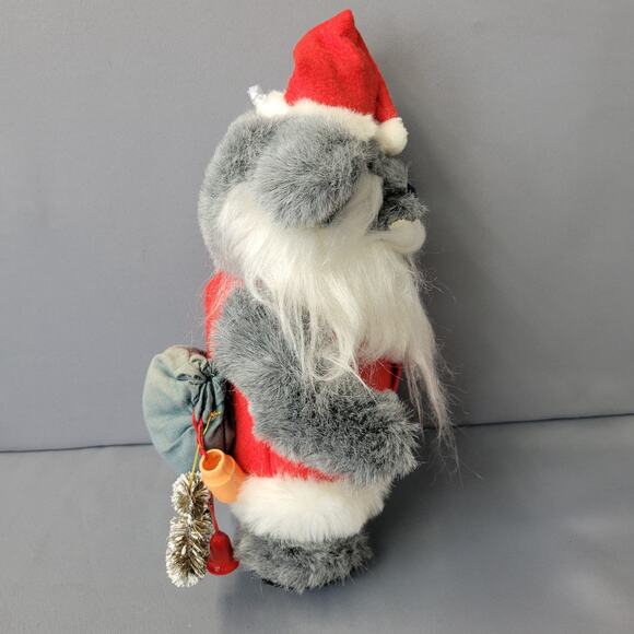 Vintage 80's Christmas Santa Bear Plush Gray 11" Holidays Toy Sack Collectibles - Picture 8 of 15